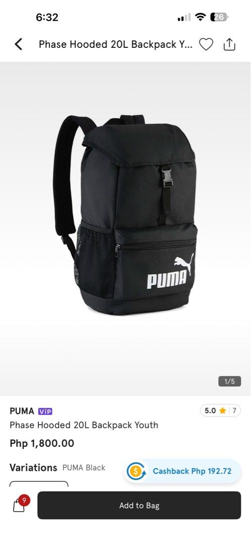 Puma Phase Hooded 20L Backpack (Category: Backpacks) located in Quezon City. Submitted by kenchiborja (Listing ID 1417163115, Image 3). Description: Lalamove/grab - buyer’s expense.