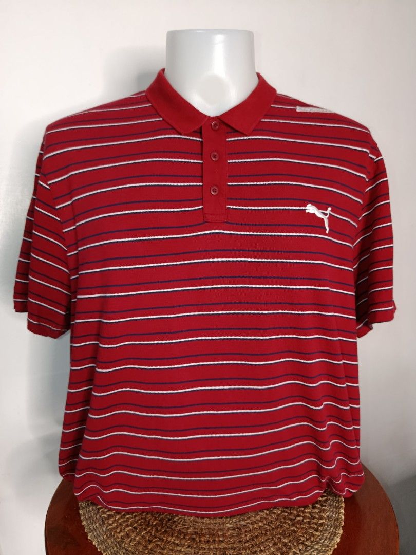 Puma Striped red Polo Shirt (Category: Tshirts & Polo Shirts ) located in Tabaco. Submitted by chicpolos (Listing ID 1417210598, Image 1). Description: - Puma polo shirt - Red and white stripes - Classic polo collar with 3 buttons - Puma logo on chest - Short sleeves - Regular fit - Size: XXL/2XL - 24.5 -25 x 32.5.