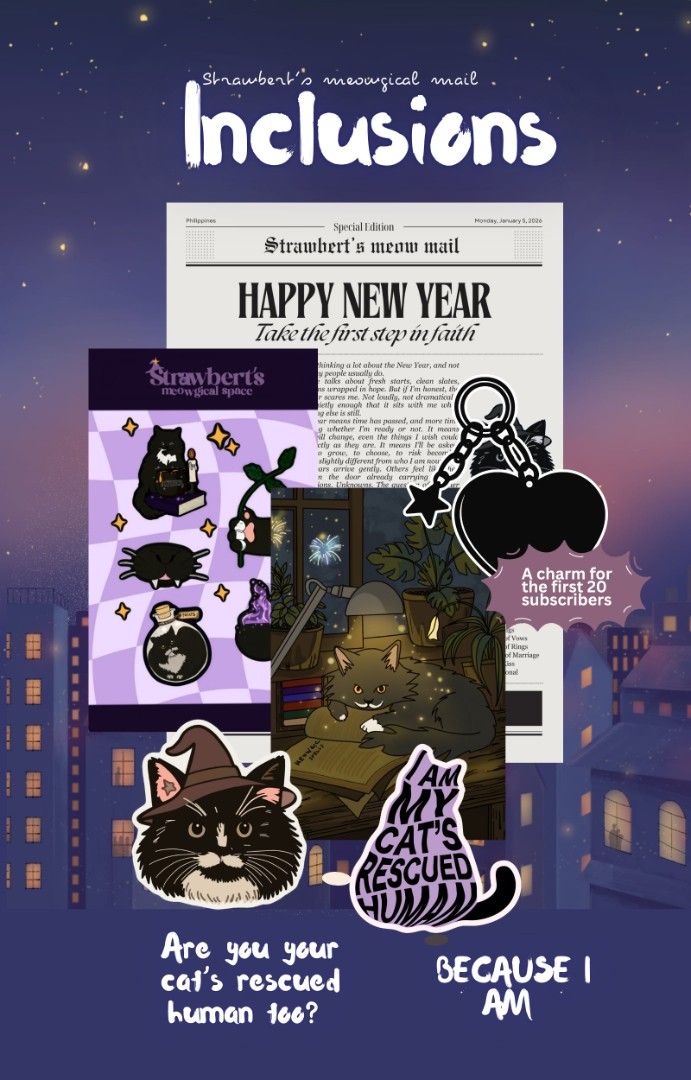 Strawbert's Meowgical Mail Club (Category: Art & Prints) located in Abucay. Submitted by luluuulemooown (Listing ID 1417066008, Image 1). Description: Hi art friends! Join my mail club and received the following! 1 art print 1 sticker sheet 2 stickers 1 letter 1 limited edition key chain for the first 20 subscribers. .