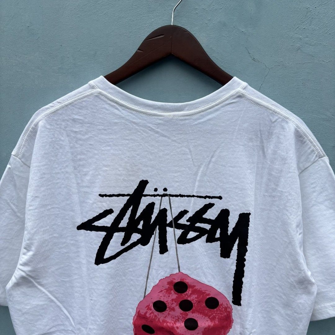 Stussy shirt Dice WHITE:MEDIUM OVERSIZED @Lychee_ph_oh ig (Category: Tshirts & Polo Shirts ) located in Pasay City. Submitted by lychee_ph (Listing ID 1417089121, Image 3). Description: Chest width - 23 inches Body length - 29.75 inches sleeves - 9.5 inches.