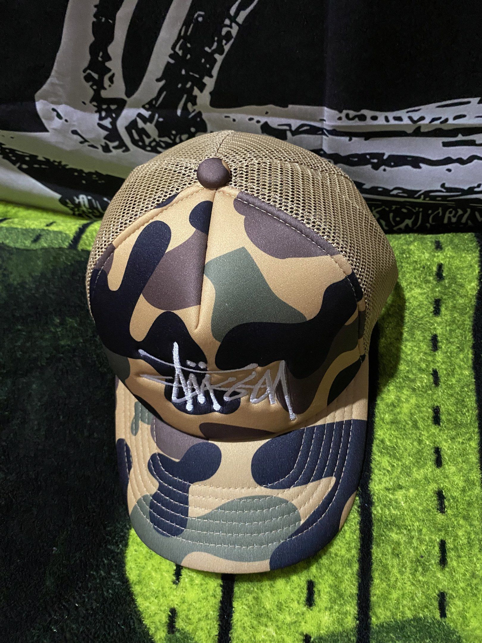 Stussy x BAPE Camo Trucker Cap (Category: Caps & Hats) located in Manila. Submitted by dropndrip (Listing ID 1417205691, Image 2). Description: - Stussy x BAPE Collaboration Cap - Embroidered Stussy logo - Snapback closure for adjustable fit BrandNew / Negotiable.