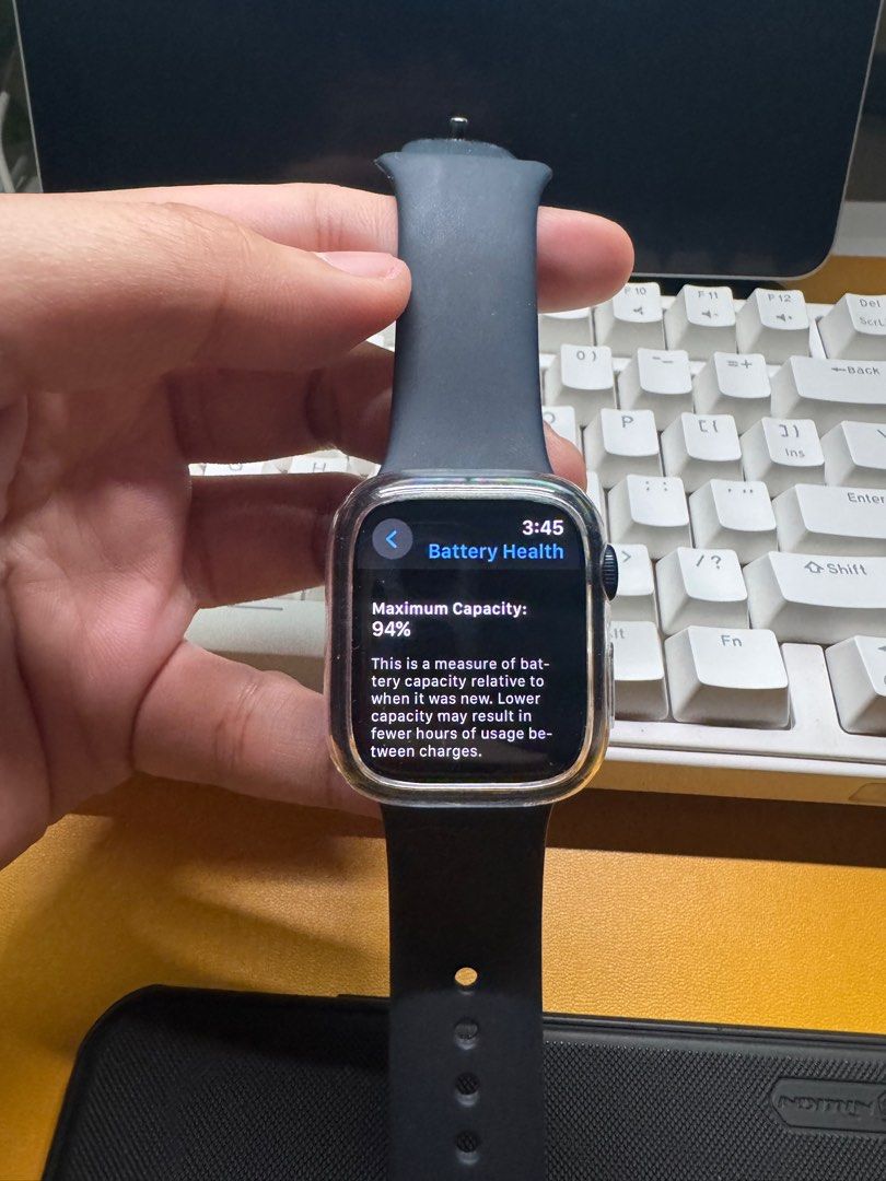 Apple Watch Series 9 41mm (Category: Wearables & Smart Watches) located in Quezon City. Submitted by aimahoe (Listing ID 1417394485, Image 2). Description: Apple Watch Series 9 41mm in Midnight Battery Health: 94% ❗️Negotiable❗️ Inclusions: - Box - braided charging puck - original band (s/m) - Ringke clear bumper Disclosure: Small scratch on screen (see photo) RFS: Upgrade Swap: Yes -> Series 9 41mm in Silver (Straight swap) -> Series 10 42mm in 