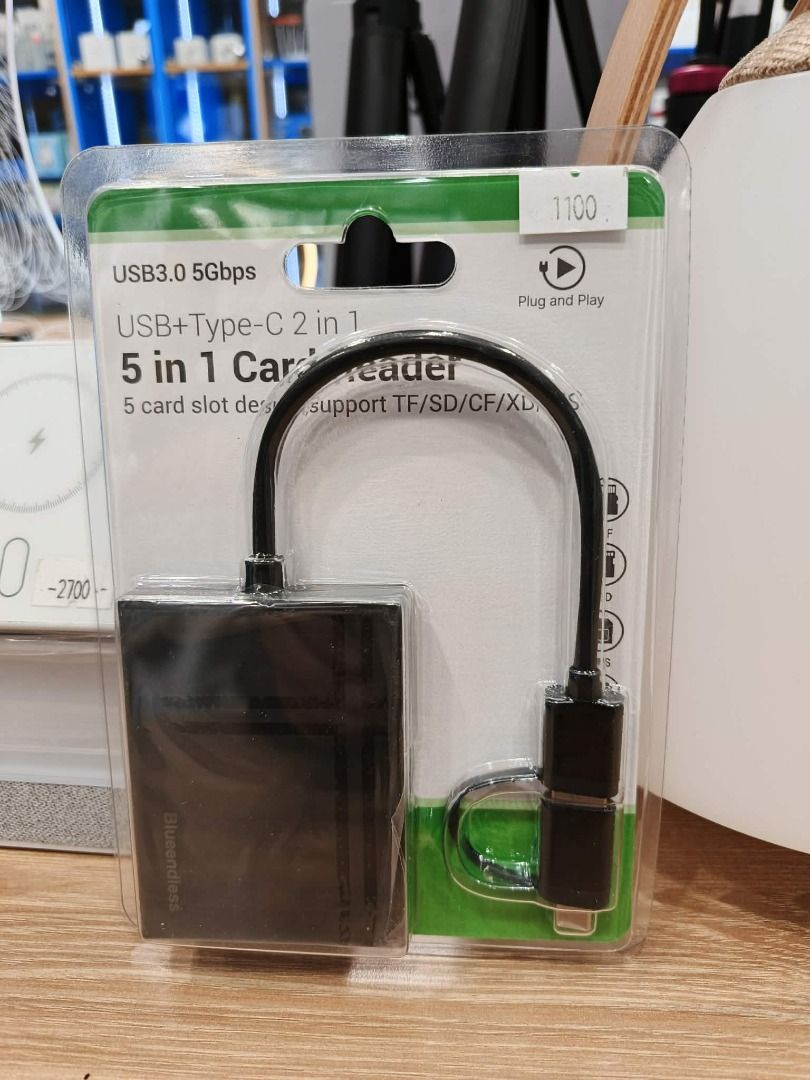 5-IN-1 CARD READER (Category: Other Gadgets) located in San Juan City. Submitted by urbangiz_greenhillsmall (Listing ID 1417326008, Image 2). Description: 5 in 1 Card Reader: This compact flash card reader is equipped with SD/TF/MS/CF/XD card slots. Supports XD, SDXC, SDHC, SD, CF, MS, Micro SDXC, Micro SDHC, Micro SD cards etc. The 5 in 1 design greatly saves space and makes your desktop more tidy. Two Data Cable Ports: The memory card adapter f