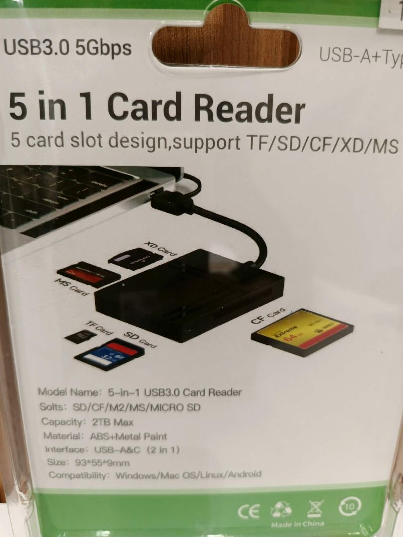 5-IN-1 CARD READER (Category: Other Gadgets) located in San Juan City. Submitted by urbangiz_greenhillsmall (Listing ID 1417326008, Image 1). Description: 5 in 1 Card Reader: This compact flash card reader is equipped with SD/TF/MS/CF/XD card slots. Supports XD, SDXC, SDHC, SD, CF, MS, Micro SDXC, Micro SDHC, Micro SD cards etc. The 5 in 1 design greatly saves space and makes your desktop more tidy. Two Data Cable Ports: The memory card adapter f