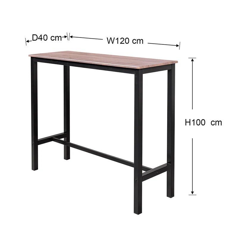 Bar Table - 120cm x 40cm x 100cm (Category: Tables & Sets) located in Quezon City. Submitted by skylar_15 (Listing ID 1417381310, Image 1). Description: Bought at Mandaue for 3,300 Selling for 2,500 This 4-seater bar table is designed for any bar dining moment, with a sturdy rectangular MDF tabletop laminated in a wood-look PVC. The table has sturdy metal legs and frames, as well as ring supports that act as a footrest and additional support, ens
