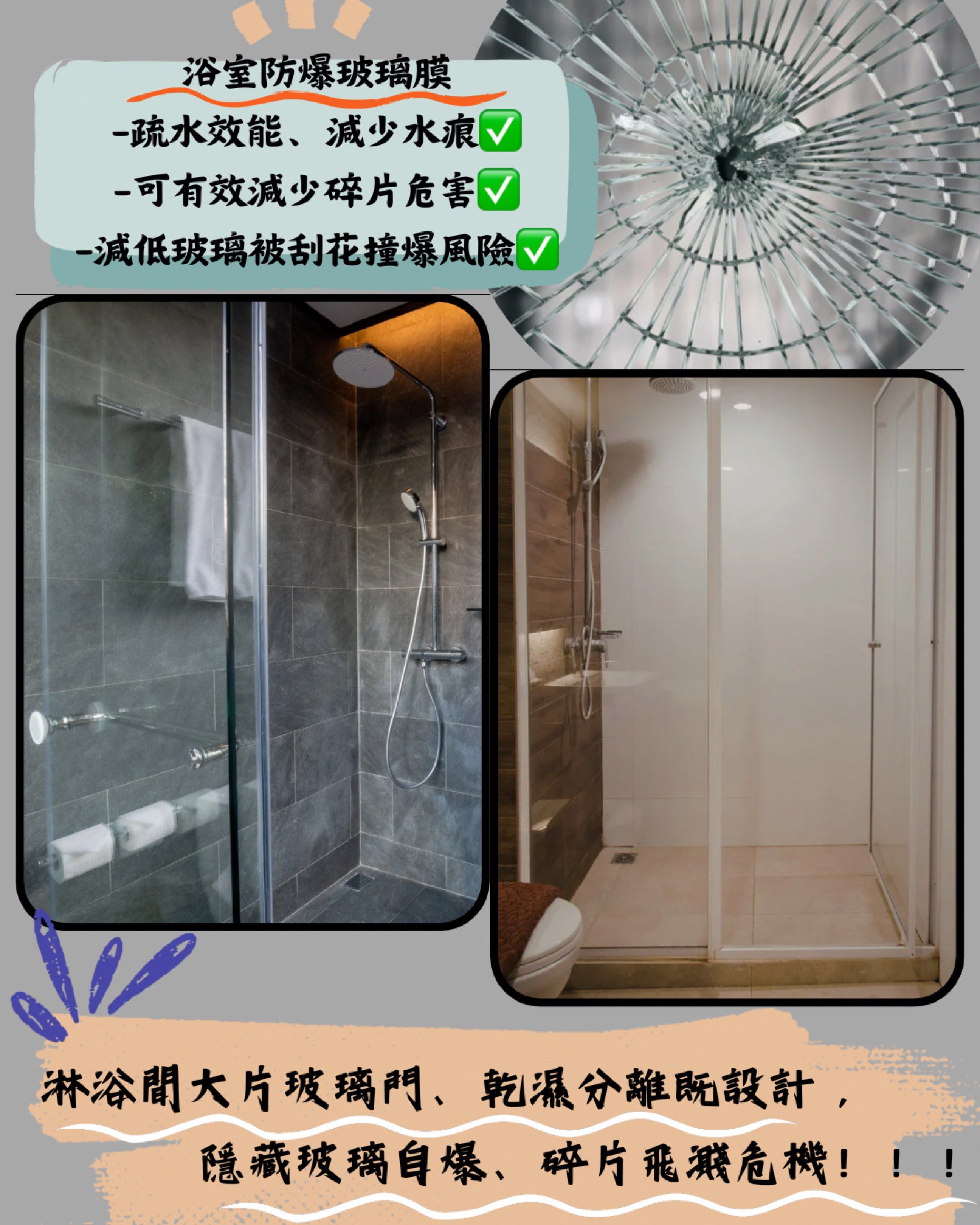 Bathroom 疏水、防爆膜#bathroom必備#淋浴間乾濕分離, 傢俬＆家居, 家居裝飾, 家居裝飾- 其他- Carousell