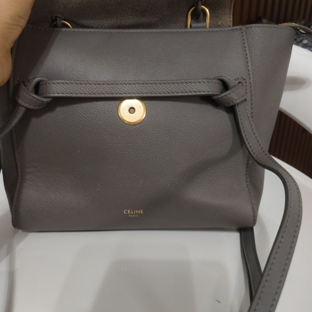 Celine Belt Bag (Category: Luxury Bags & Wallets) located in Danao, Cebu. Submitted by anne_2016143 (Listing ID 1417312092, Image 3). Description: - Celine Belt Bag in elegant grey - Top handle and detachable shoulder strap - Secure flap closure with gold-tone clasp - Luxurious suede lining - Interior zipper pocket with "CELINE PARIS" engraved zipper pull - Made in Italy.