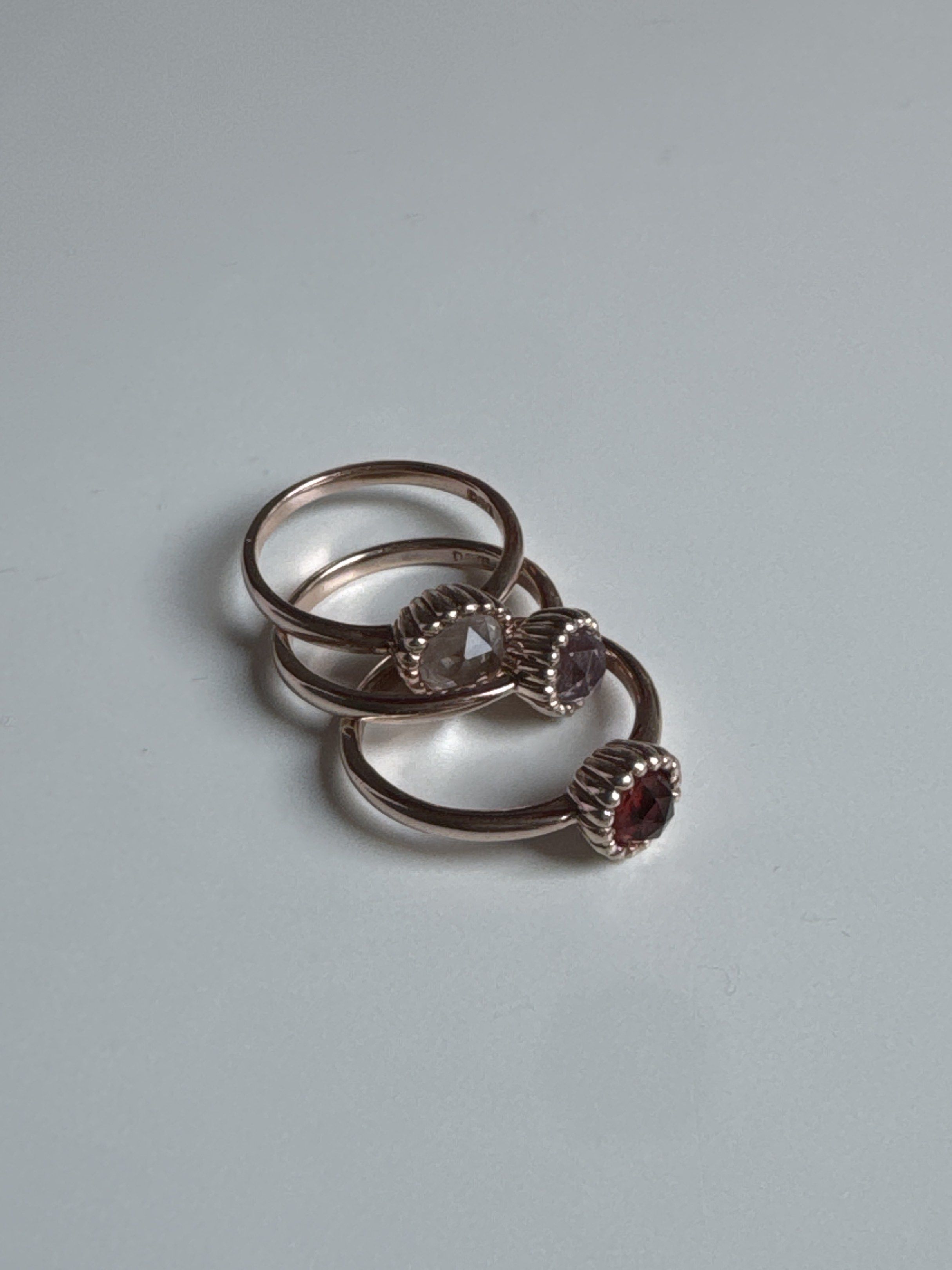 D A V E Stackable Gemstone Rings (Category: Rings) located in Singapore. Submitted by eschyung (Listing ID 1417238062, Image 1). Description: - Rose gold stackable rings - Features three gemstone colors - Delicate and stylish design - Perfect for adding elegance.