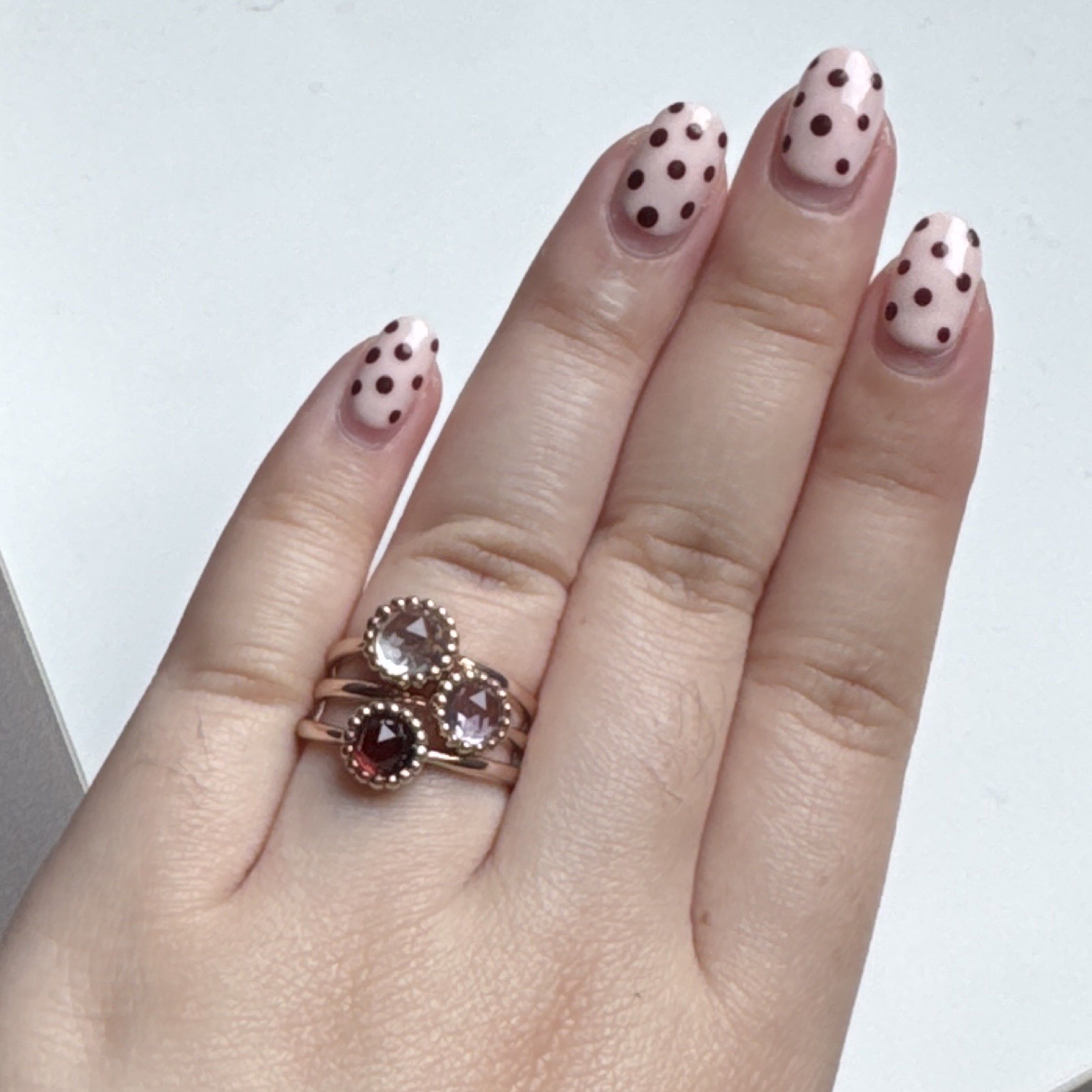 D A V E Stackable Gemstone Rings (Category: Rings) located in Singapore. Submitted by eschyung (Listing ID 1417238062, Image 2). Description: - Rose gold stackable rings - Features three gemstone colors - Delicate and stylish design - Perfect for adding elegance.