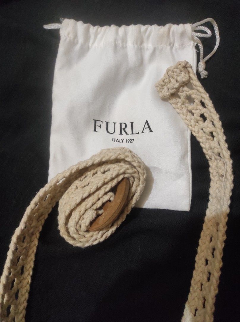 Furla Crochet Macrame Belt (Category: Belts) located in Cainta. Submitted by nicosagomaa (Listing ID 1417367000, Image 1). Description: Furla Crochet Macrame Belt excellent condition price: 699+sf payment first via gcash color may vary due to lighting.