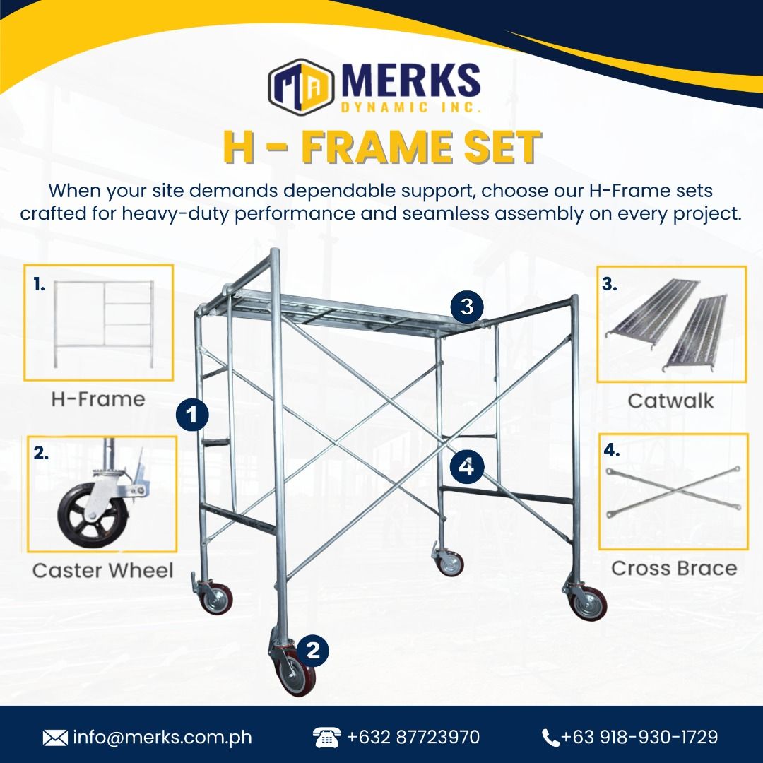 H - FRAME & H - FRAME SET FOR SALE (Category: Construction & Building Materials) located in Caloocan City. Submitted by janna.merks.ker (Listing ID 1417238750, Image 1). Description: Heavy-Duty H Frame for Scaffolding Our H Frame is made from high-quality steel, designed to provide strong support, stability, and safety for construction projects. Ideal for use in scaffolding systems for residential, commercial, and industrial applications. ✅ Durab