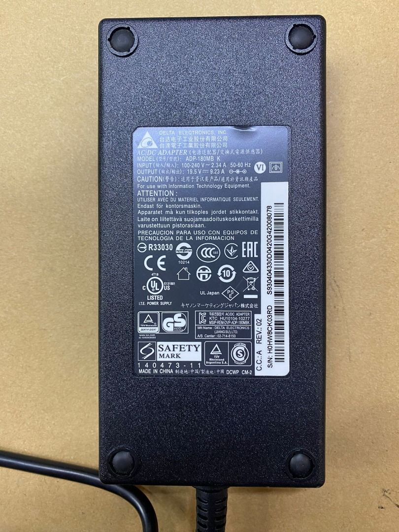 HP laptop charger power adapter 180W: 19.5V 9.23A, 7.4*5.0mm (with Pin) ( ADP-180MB K )