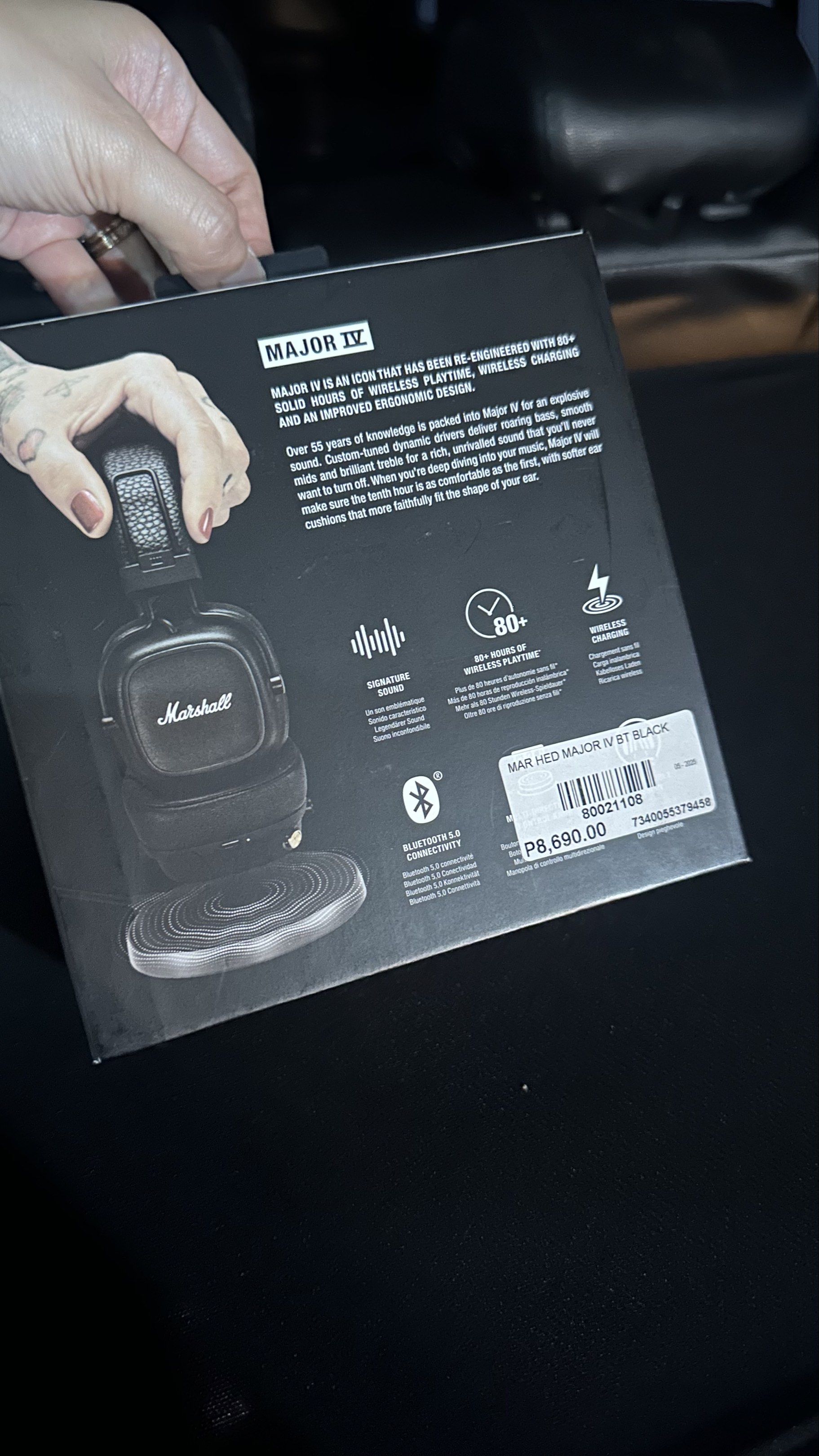 Marshall Major IV Bluetooth Headphones - Black (Category: Headphones & Headsets) located in Manila. Submitted by kydpresswork2013 (Listing ID 1417296932, Image 2). Description: - Marshall Major IV Headphones - Over 80 hours of wireless playtime - Wireless charging - Comfortable ergonomic design - Signature Marshall sound - Includes: Headphones, User Manual, USB-C Charging Cable Opened for testing only—never used.