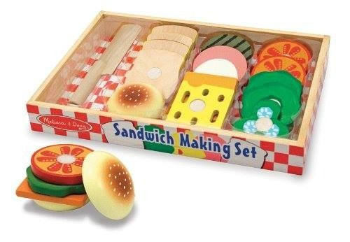 Melissa & Doug Wooden Sandwich Making Set (Category: Infant Playtime) located in Quezon City. Submitted by clifordallawan (Listing ID 1417313759, Image 1). Description: MELISSA & DOUG WOODEN SANDWICH MAKING SET This Sandwich-Making Wooden Play Set includes colorful likenesses of meaty cold cuts, garden vegetables and fresh bread. Kids love hearing the realistic "crunch" as they slice their way through these brightly-colored, solid-wood food sets.