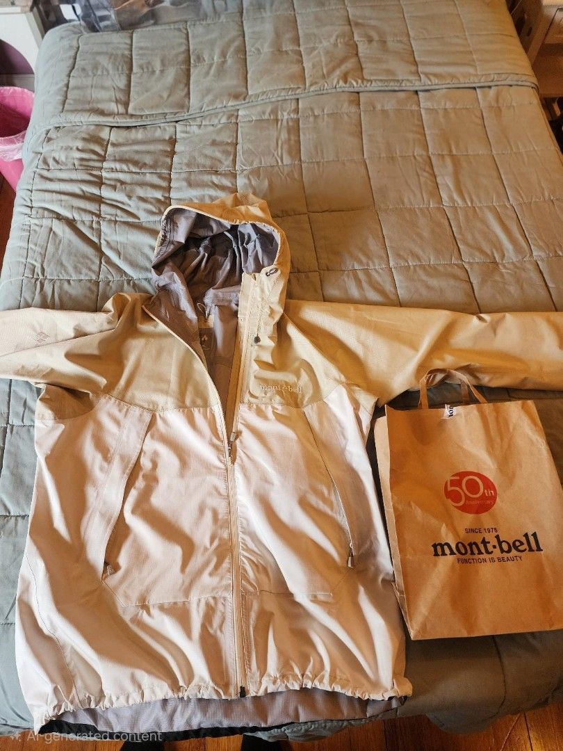 Mont-Bell Jacket (Category: Coats, Jackets and Outerwear) located in Pasay City. Submitted by 22spc (Listing ID 1417315084, Image 1). Description: - Beige and white jacket - Hooded design - Full-length zipper - Two front pockets - Black chest pocket - Includes Mont-Bell paper bag brande new 7990 SRP.