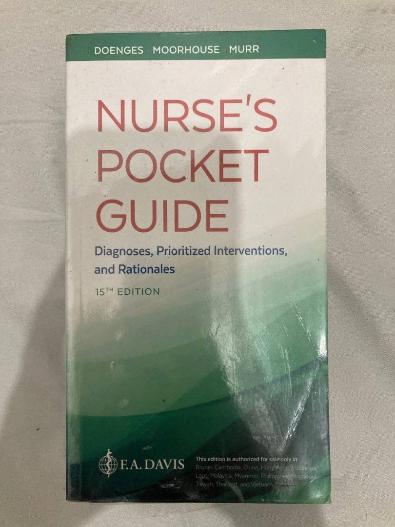 Nurse's Pocket Guide 15th Edition (Category: Textbooks) located in Valenzuela. Submitted by secret_base (Listing ID 1417345192, Image 1). Description: - Nurse's Pocket Guide, 15th Edition. This book provides diagnoses, prioritized interventions, and rationales. - Published by F.A. Davis. No minor and major issues. Natambak lang..