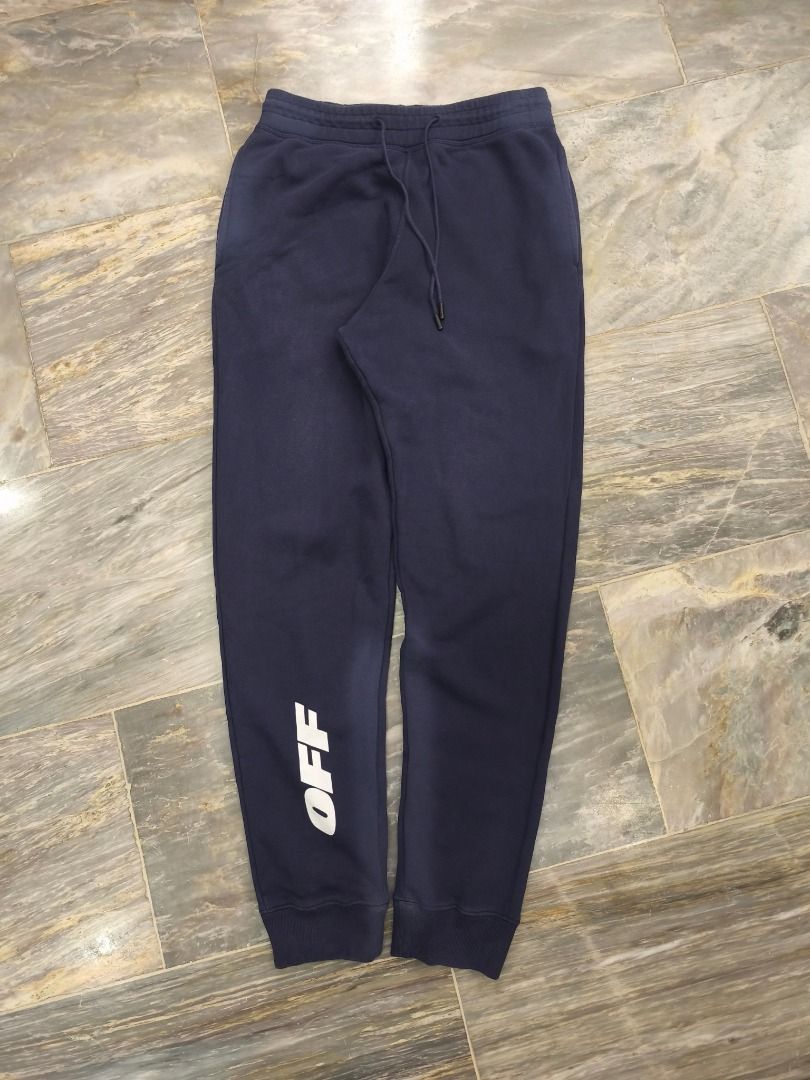 Off-White Jogger Pants (Category: Joggers) located in Lucena. Submitted by 0174.archive (Listing ID 1417300285, Image 1). Description: good used condition 8.5/10 condition no flaws not faded its a design size m on tag Actual Measurements (inches) Waist: 14 - 16 / 28-32 around Inseam: 30 Out seam: 42.5 Front Rise: 13.5 Thigh: 11 Leg opening:5 Knee: 9 Message before buying if you have question Items are new / pre-loved / second hand used Manage you