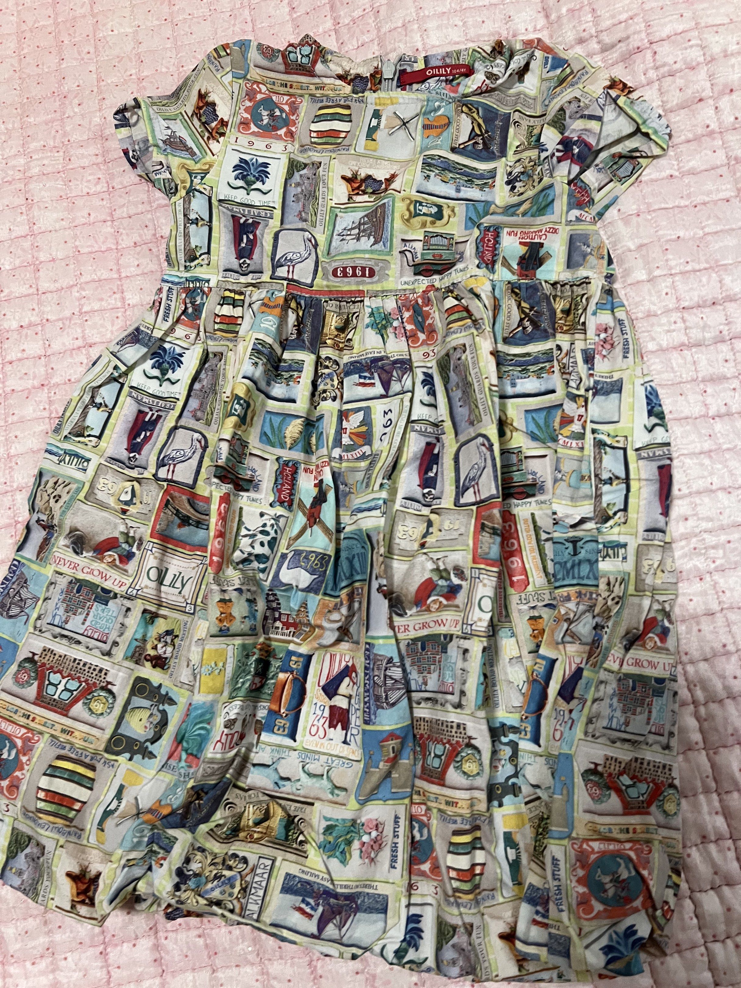 Ollily Dress 104/4Y (Category: Babies & Kids Fashion) located in Bulacan. Submitted by nickxee (Listing ID 1417234609, Image 1). Description: - Ollily dress - Colorful print - Round neckline - Short sleeves - Size: 104/4Y (fits 4-year-olds) - Fitted bodice - Flared skirt - Back zipper closure - White lining Very nice when worn perfect for travel ootd PM to see when worn photos .