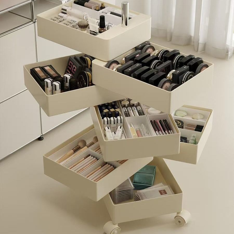 ️SG SELLER ️ ABS-5Tiers (Creamy-White) Portability 360 Rotating Drawer ...
