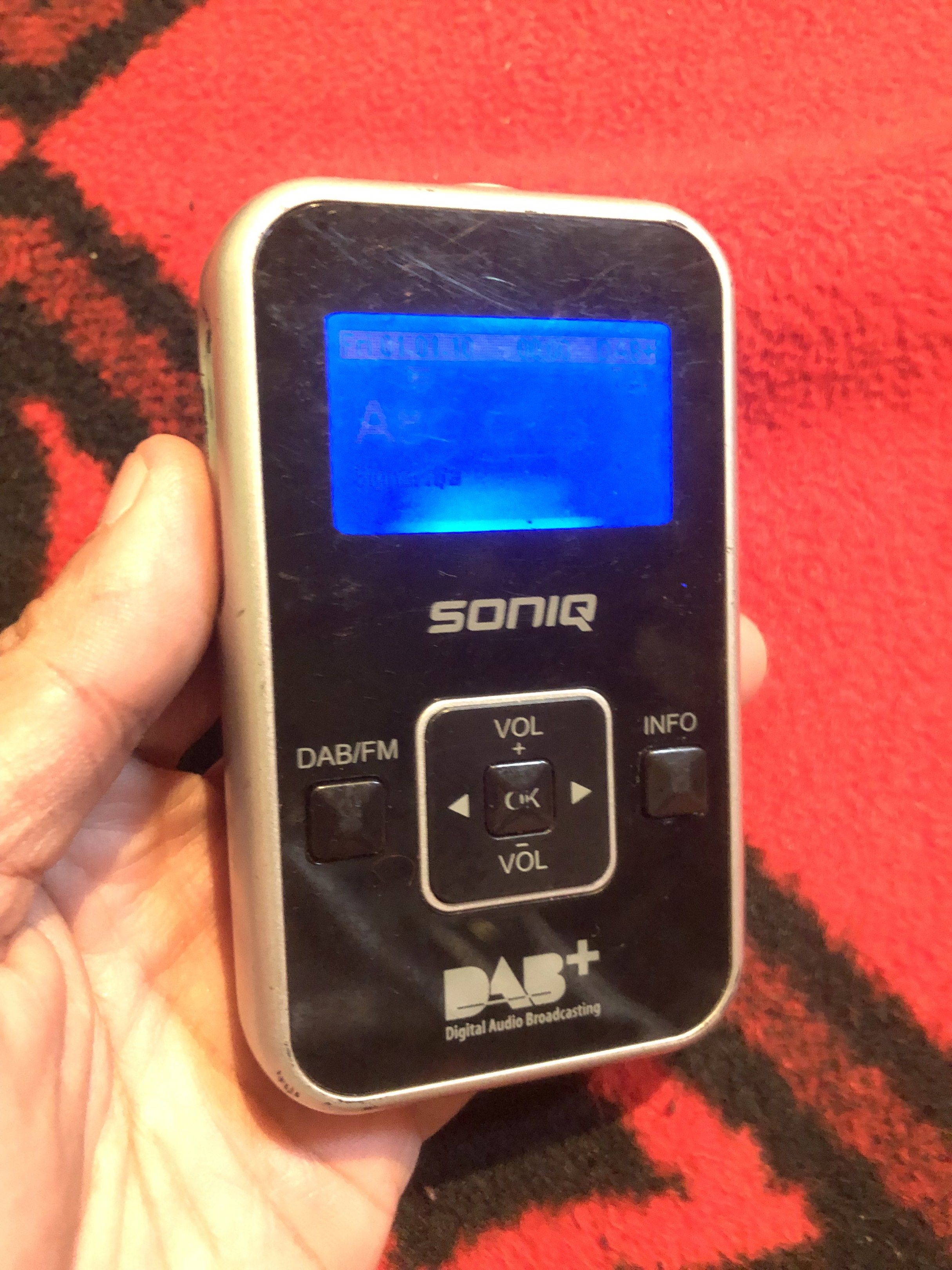 SoniQ Dab+ portable FM player radio (Category: Portable Music Players) located in Quezon City. Submitted by markgolveo (Listing ID 1417225971, Image 3). Description: SoniQ Dab+ portable FM player radio 3pcs aaa batteries operated Tested okay all functionalities and buttons Good signal coverage Clear clean audio output Issue is signs of screen blue burn but still manageable to see.