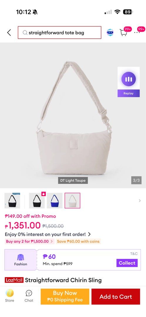 Straightforward Chirin Sling Bag - DT Light Taupe (Category: Cross-body Bags) located in Pasig City. Submitted by sheencf (Listing ID 1417360238, Image 3). Description: - Straightforward Chirin Sling Bag - 3-way bag: Crossbody, Shoulder Bag, or Clutch - Adjustable strap - Tone-on-tone zipper - 6 internal pockets with zipper - Made of durable, lightweight, and water-resistant Dry Tech fabric - Stitched logo patch 🛍️RFS: decluttering 💵 MOP: Gcash