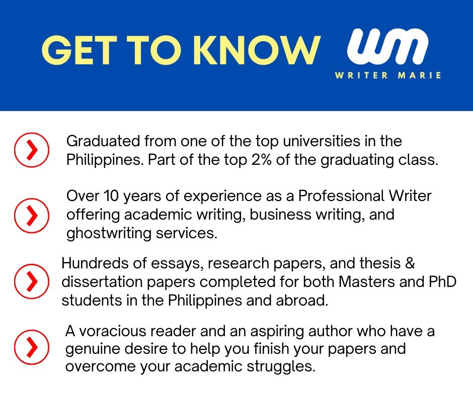 Thesis Writing Services (Category: Others) located in Quezon City. Submitted by writer_marie (Listing ID 1416656902, Image 3). Description: *Stuck with your thesis and dissertation papers? *Struggling with your Master's or PhD papers? *Want to graduate on time and get your degree but don't have time to complete your thesis? No worries, the help you need is here! Hi, my name is Marie and I am a Professional Academic Writer. I have been in the writ