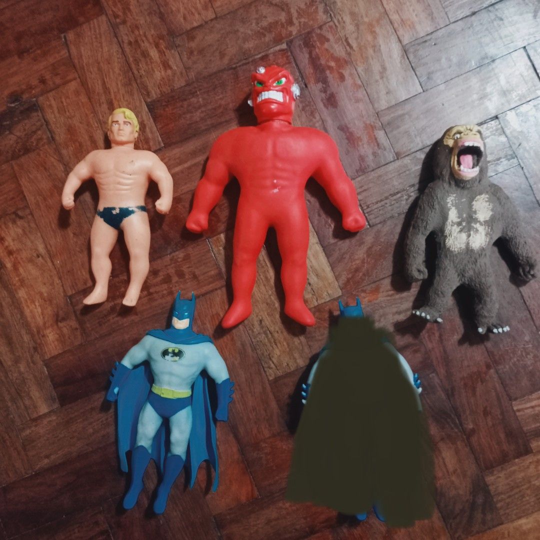 Vintage Stretchable Toy Figures (Category: Action & Battle Toys) located in Manila. Submitted by feg39 (Listing ID 1417309192, Image 1). Description: - Collection of vintage stretchable toy figures. TAKE ALL ONLY - Includes: - Stretch Armstrong - Red monster figure (CE marked) - Batman figure (DC Comics marked) - Gorilla figure - All figures are made of a rubbery material..