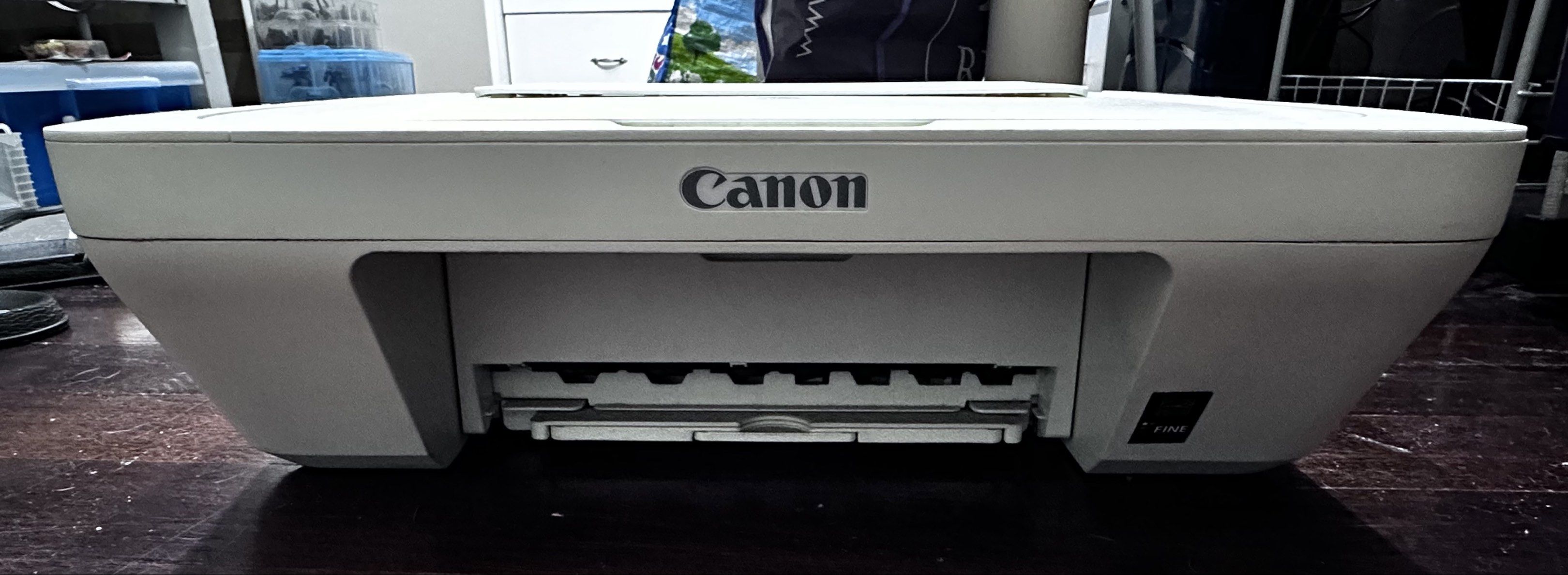 CHRISTMAS SALE! Canon PIXMA E410 Printer (Category: Printers, Scanners & Copiers) located in Quezon City. Submitted by myhappybuddy (Listing ID 1417272904, Image 2). Description: - Canon PIXMA E410 printer - Multifunction capabilities - Features a paper tray - Control panel with start, stop, and ink buttons - White color - Model number clearly visible This is complete with copier, scanner, printer Wired, no bluetooth or wifi But you can buy acces