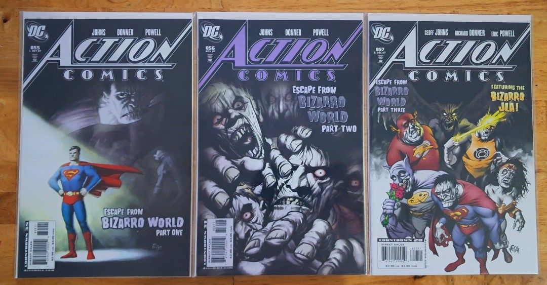 Action Comics - Escape From Bizarro World (Category: Comics & Manga) located in Quezon City. Submitted by ernestamaru2 (Listing ID 1417566655, Image 1). Description: Set of three Action Comics featuring the "Escape From Bizarro World" storyline. Includes parts one, two, and three. Features Superman and other DC characters. Published by DC Comics..