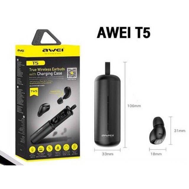 AWEI T5 True Wireless Earbuds with Charging Case (Black)