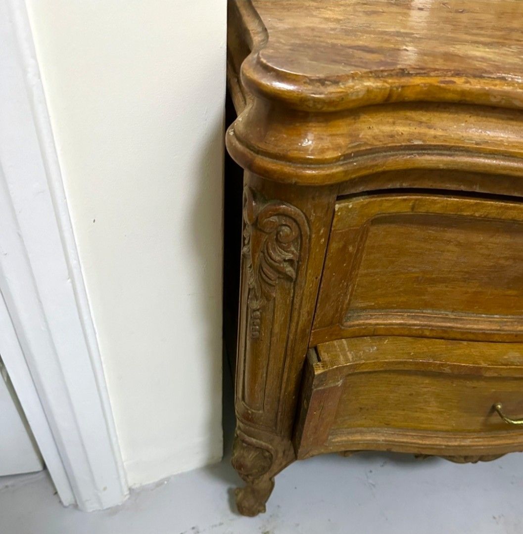 Bed Side Wooden Cabinet with Drawers (Category: Shelves, Cabinets & Racks) located in Mandaluyong City. Submitted by jhaysellshere (Listing ID 1417589144, Image 3). Description: European style bed side cabinet with two drawers. Features ornate carvings, brass handles, and a warm wood finish. Sturdy and well-crafted. Material is heavy.