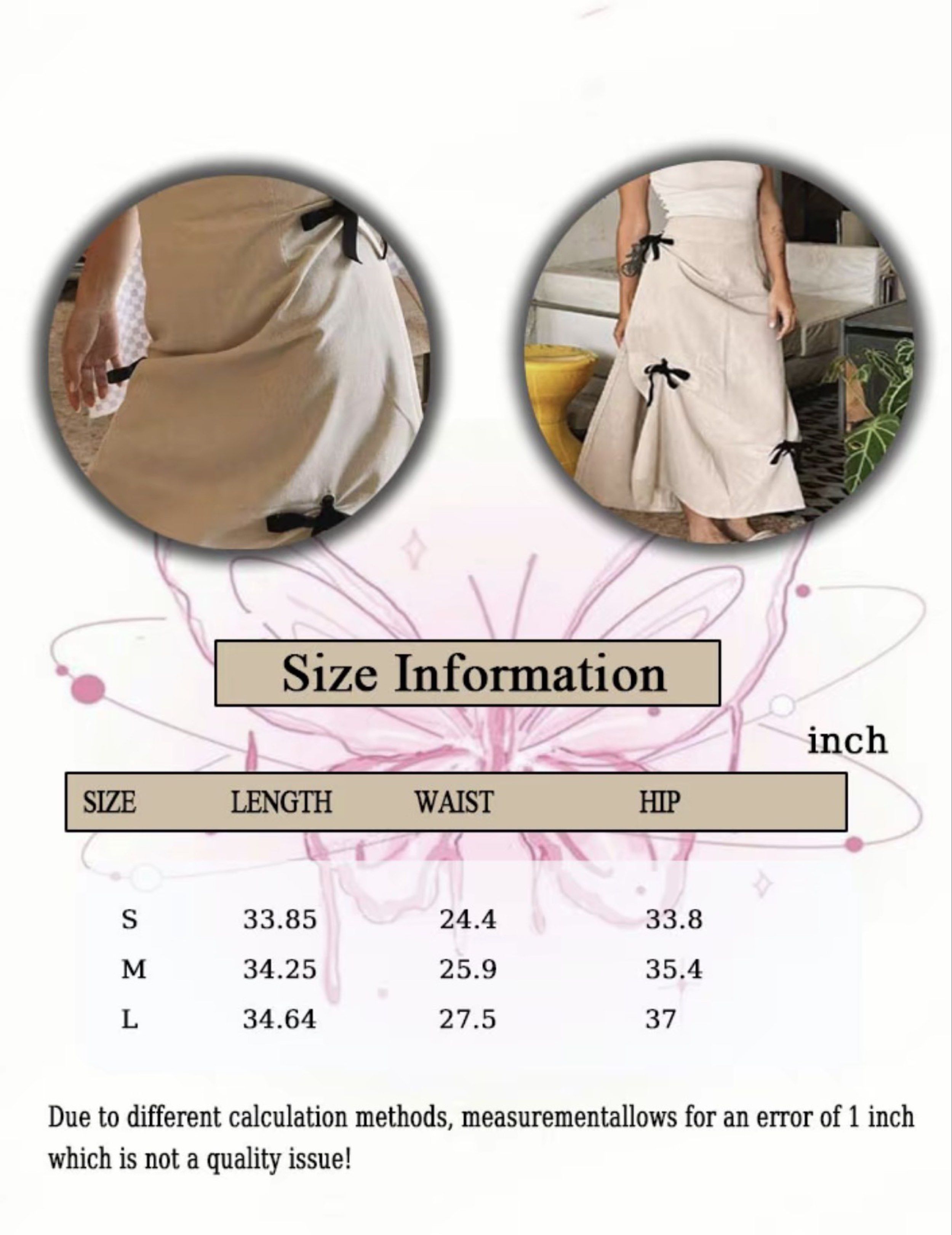 Beige Midi Skirt with Bows (Category: Skirts) located in Tanauan. Submitted by kdcstro (Listing ID 1417454866, Image 2). Description: Worn once during HK trip Fits size 26-27.