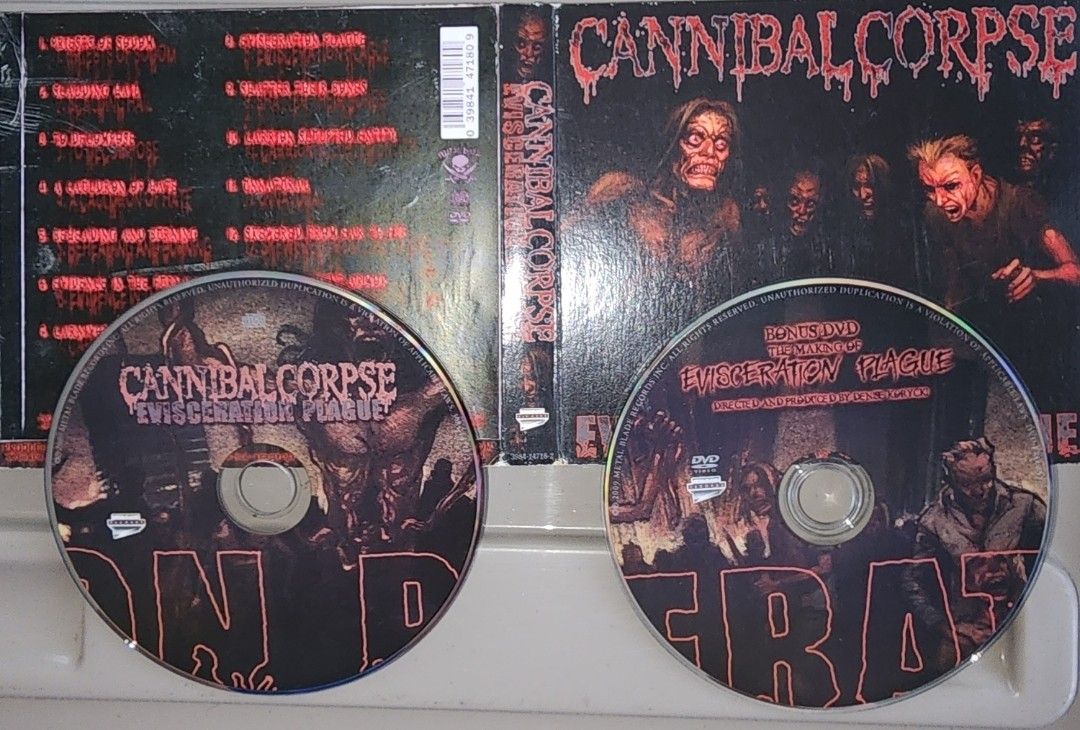 Cannibal Corpse - Evisceration Plague (Category: CDs & DVDs) located in Cebu City. Submitted by g_roshamboo (Listing ID 1417472632, Image 2). Description: - Cannibal Corpse "Evisceration Plague" DVD set - Includes two discs case has signs of wear discs are very clean .