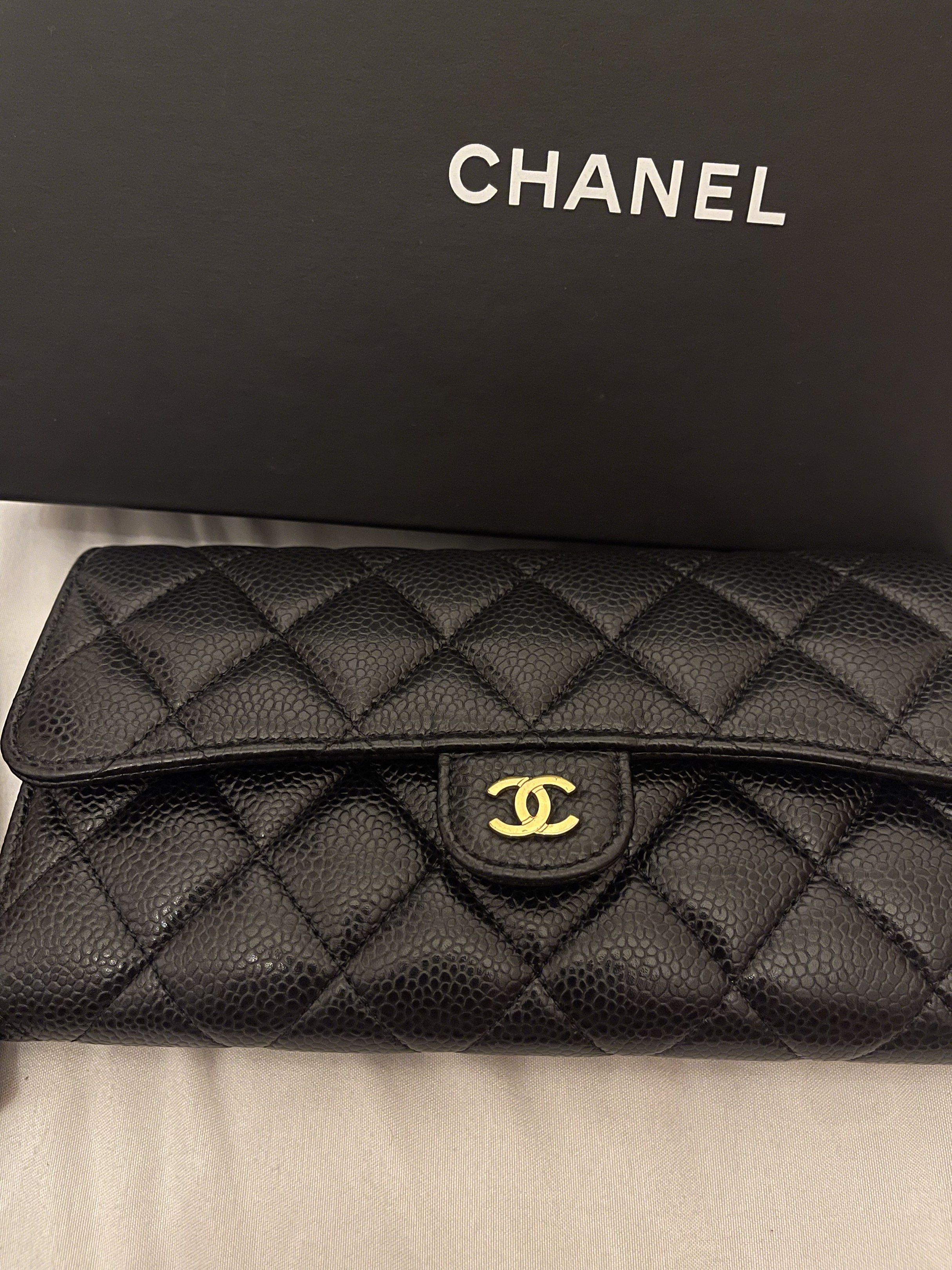 Chanel Classic Long Flap Wallet (Category: Luxury Bags & Wallets) located in Marilao. Submitted by wardrovearchives (Listing ID 1417419351, Image 3). Description: - Authentic Chanel Classic Long Flap Wallet /WOC - Black caviar leather - Iconic diamond quilting and CC turn-lock closure - Includes original box, dust bag, and authenticity card - Multiple card slots, compartments, and zippered coin pocket - Timeless and elegant design - In excellent 