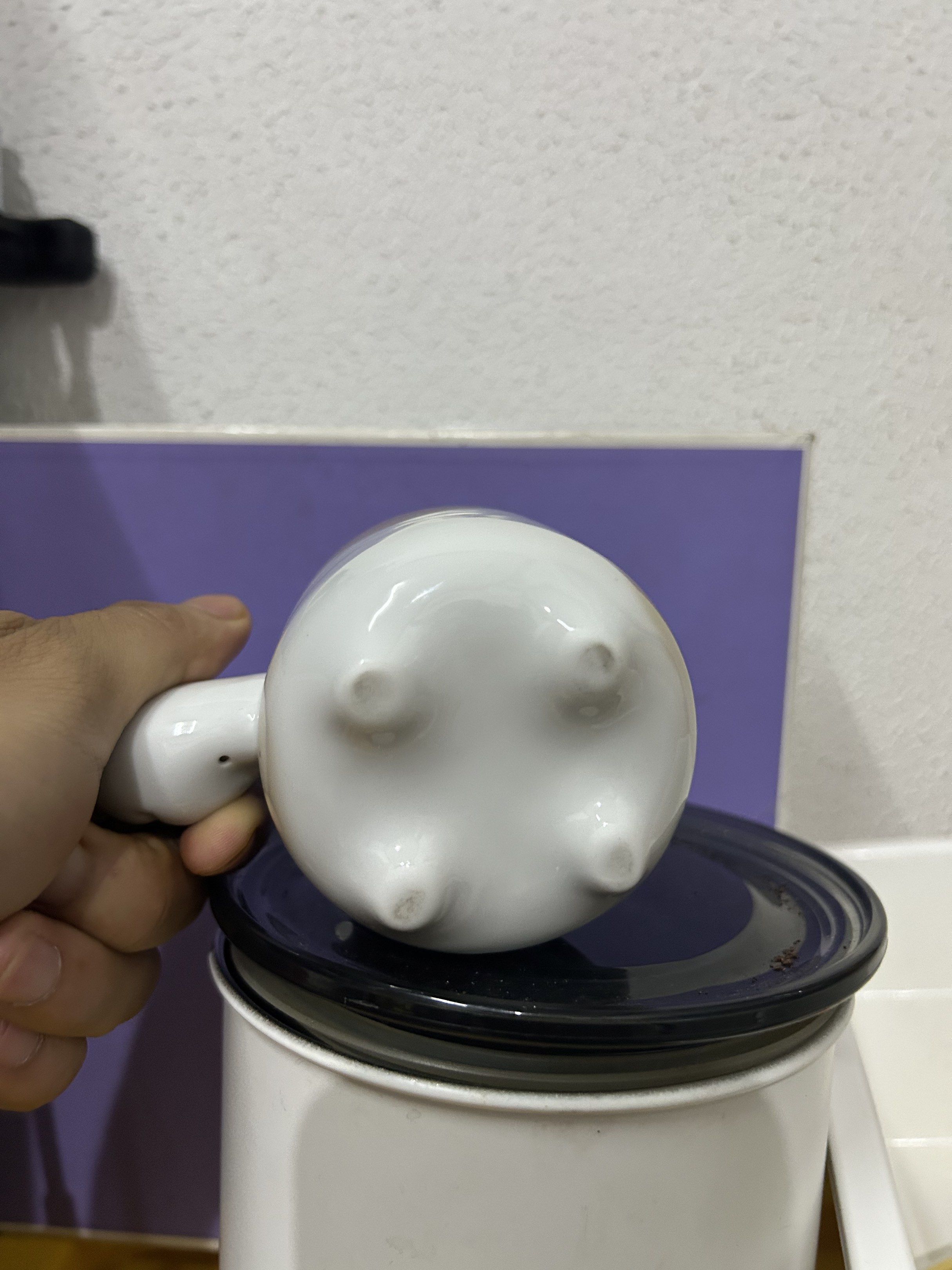 Dog-Shaped Espresso Cup (Category: Coffee & Tea Tableware) located in Manila. Submitted by potchi.thrifts (Listing ID 1417570173, Image 3). Description: Cute dog mug! White with brown spots, cat face handle, and little feet. Great for coffee or tea..