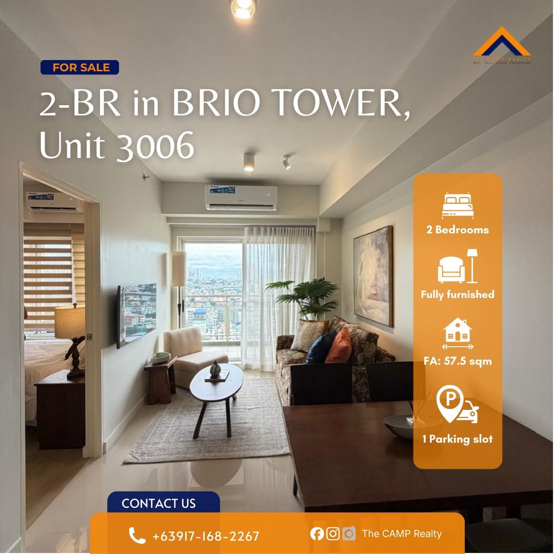 FOR SALE: 2BR-UNIT 3006, BRIO TOWER (Category: Apartments & Condos) located in Taguig. Submitted by thecamprealty (Listing ID 1417472813, Image 1). Description: BRIO TOWER Unit 3006 2BR - 57.5 sqm Fully furnished With 1 parking slot Php 10,800,000 Gross Property Code: TCR-LA-122 .