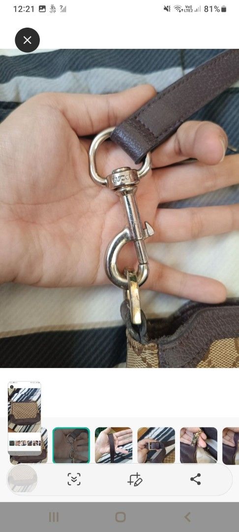 Gucci Sling Bag Large (Category: Luxury Bags & Wallets) located in Valenzuela. Submitted by muralungs101 (Listing ID 1417439342, Image 2). Description: walang code, merong etiketa sa loob Gucci sling bag - Iconic GG canvas design with leather trim - Detachable shoulder strap - Secure zip closure - Fabric-lined interior with small pocket - Elegant gold-tone hardware - Includes Gucci tag.