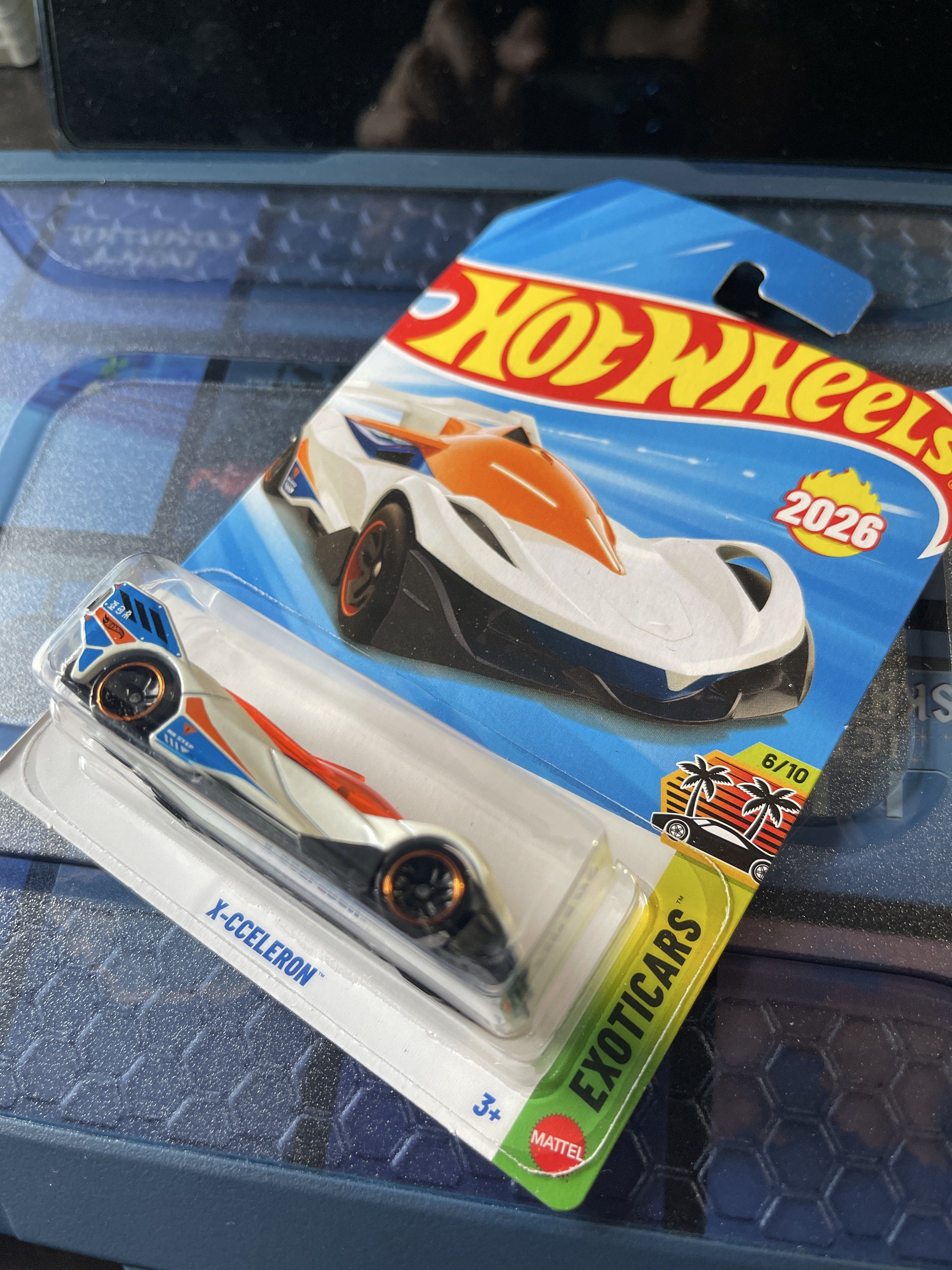 Hot Wheels X-Celeron 2026 (Category: Vehicle & Diecast Models) located in Quezon City. Submitted by ccgem (Listing ID 1417480508, Image 2). Description: Rare Hit wheels model! Hot Wheels X-Celeron diecast car. Features a white, orange, blue color scheme. Part of the Exotics series..