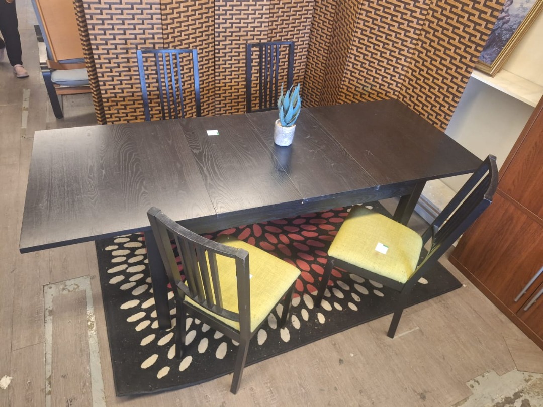 Ikea Bjursta Extendable Dining Table, black with 4 Black Wooden and ...