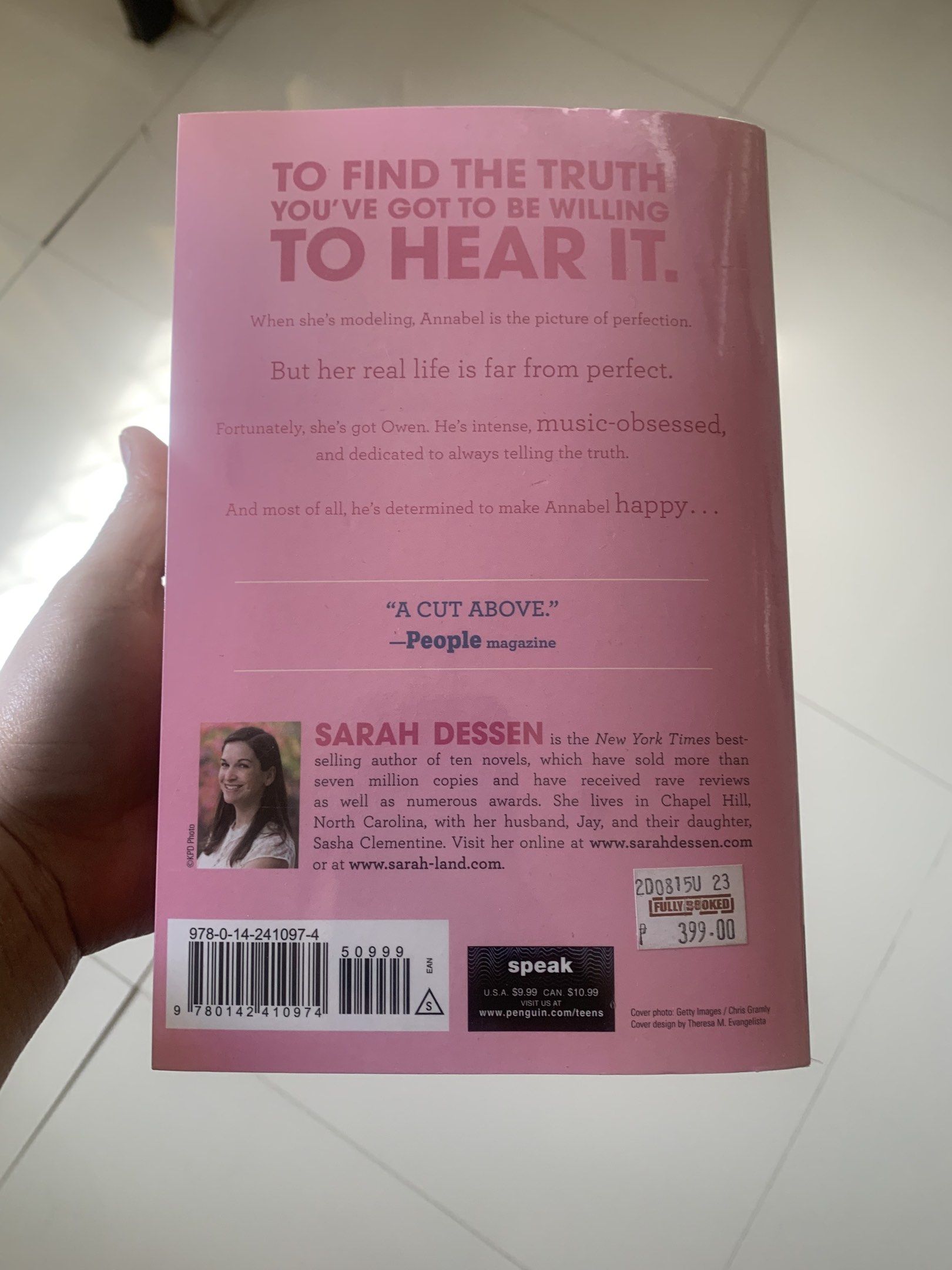 Just Listen by Sarah Dessen (Category: Storybooks) located in Bacoor. Submitted by its_cess (Listing ID 1417460516, Image 2). Description: - "Just Listen" by Sarah Dessen (Paperback) - Published by Speak (Penguin) - Story: Annabel's life isn't as perfect as it seems. - Original Price: ₱399 - Pre-loved condition.