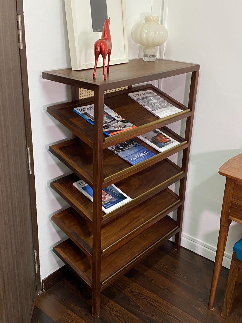 Like New Solid Wood 5-Tier Magazine & Shoe Rack – Slanted Shelf Storage ...