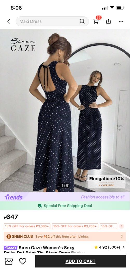 Navy Blue Polka Dot Long Dress Open Back (Category: Dresses) located in San Mateo. Submitted by hopefullyyoursmnl (Listing ID 1417535255, Image 3). Description: Size is XS Sinukat lang. too long for me.