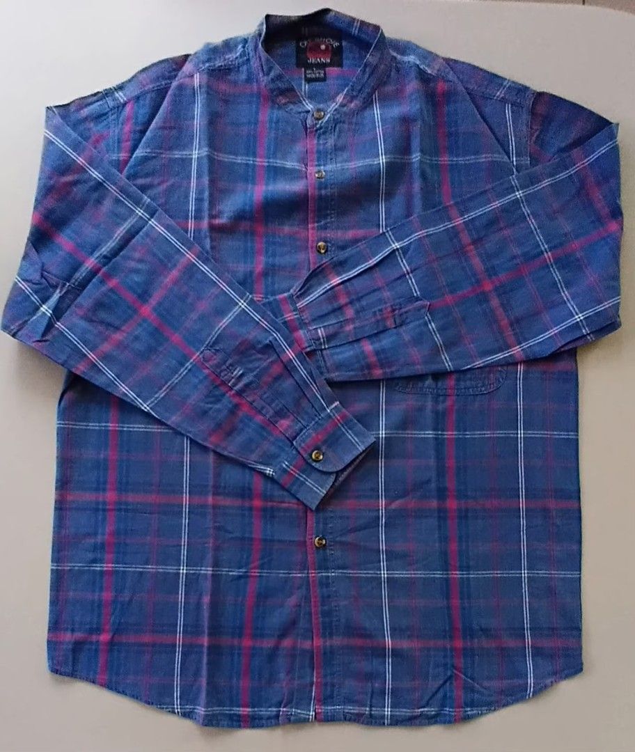 Off Shore Jeans Plaid Shirt - Large (Category: Tshirts & Polo Shirts ) located in Daet. Submitted by frendachichi (Listing ID 1417486275, Image 1). Description: - Off Shore Jeans plaid shirt Preloved, Very good condition - Size: Large - Mandarin collar - Long sleeves with buttoned cuffs - Blue base with red and white plaid pattern - 100% cotton - Single chest pocket - Button-down closure Actual Measurement: Shoulder - 19 inches Chest - 23 inches 