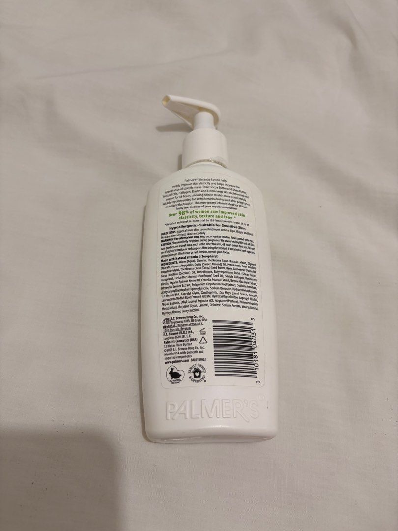 Palmers Stretch Marks Lotion (Category: Body Care) located in Pasig City. Submitted by mxbutterfly (Listing ID 1417451413, Image 2). Description: Used only for 2 months (barely every other day) Contents maybe still around 90%.