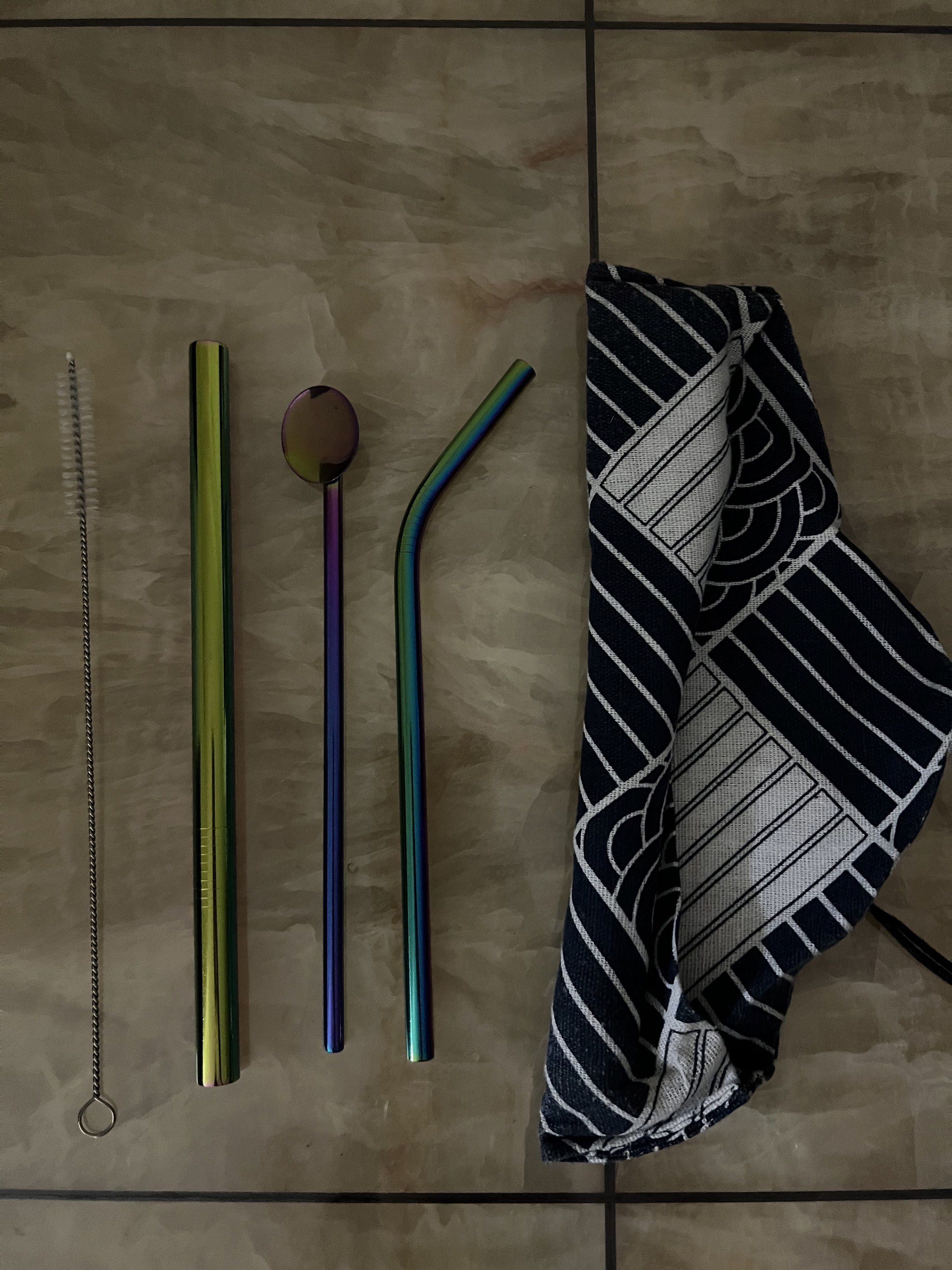 Reusable metal Straw Set with Cleaning Brush and Cloth