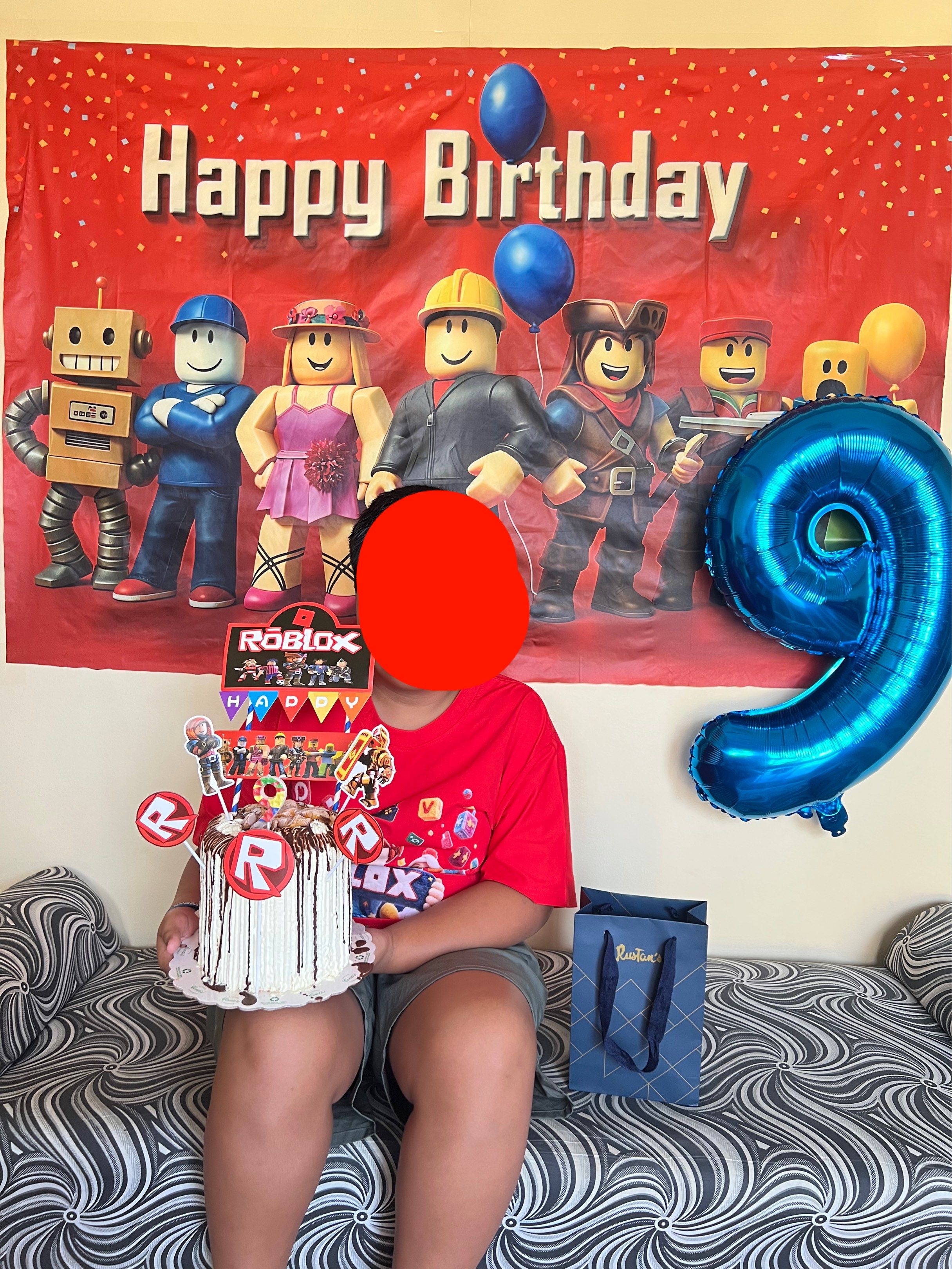 ROBLOX THEMED PARTY (Category: Occasions & Party Supplies) located in Manila. Submitted by wsangelescloset (Listing ID 1417480325, Image 1). Description: For sale Roblox Happy Birthday back drop with Roblox used cake topper.