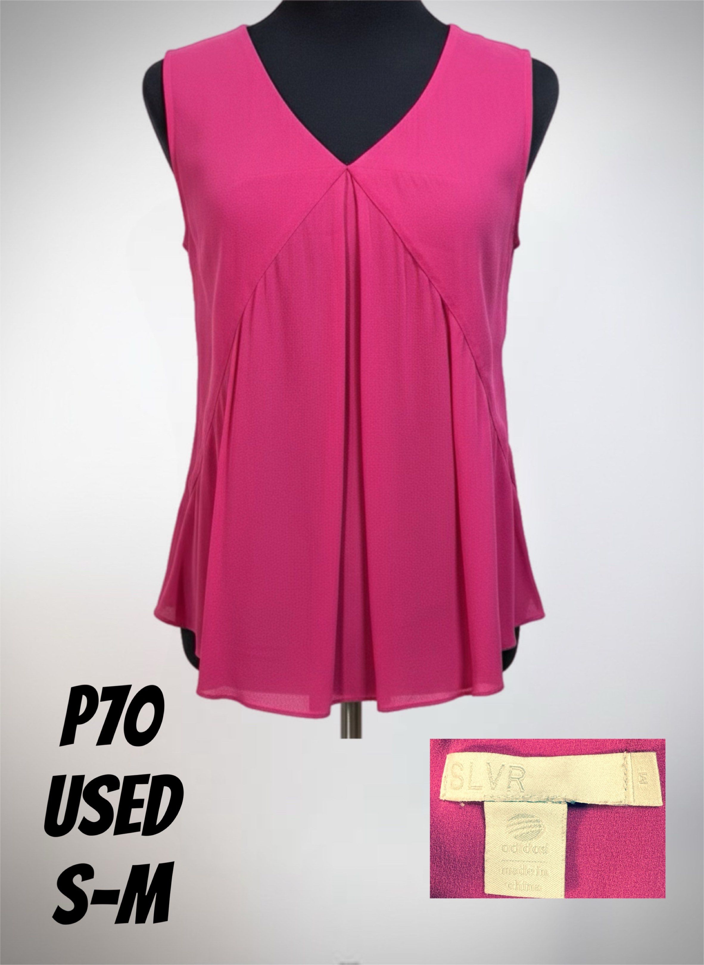 SLVR Adidas Pink Sleeveless Top (Category: Sleeveless) located in Santo Tomas. Submitted by moanafayzee (Listing ID 1417569550, Image 1). Description: - SLVR Adidas pink sleeveless top - V-neck design - Flowing, slightly flared shape - Size: S-M - Made in China.