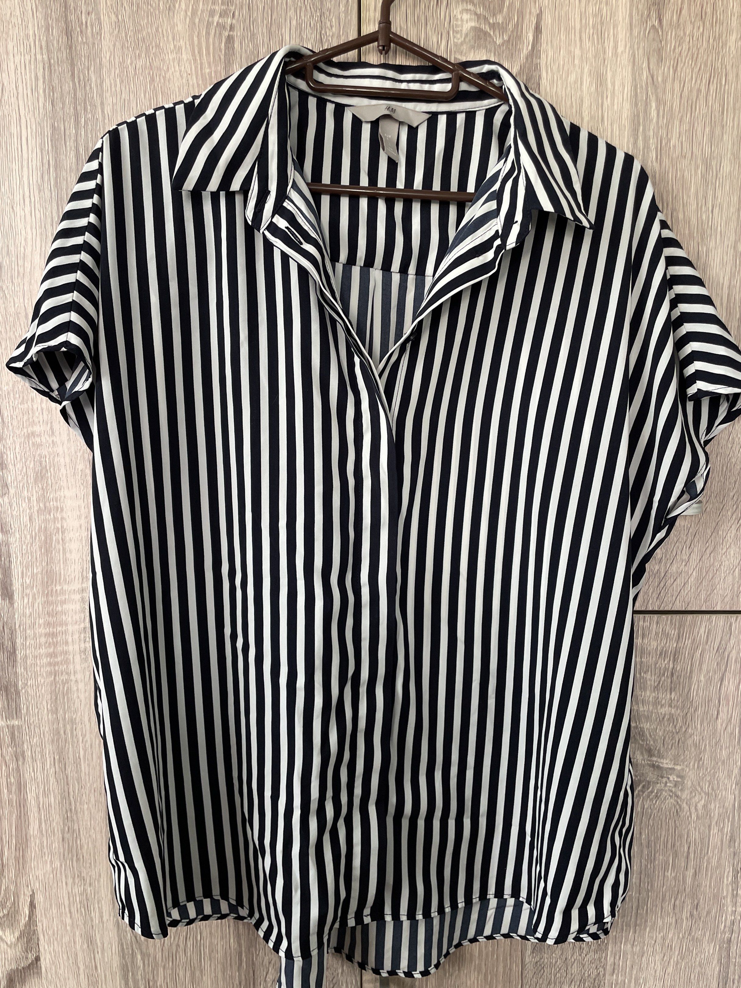 Striped Collared Top (Category: Blouses) located in Manila. Submitted by akingkingking (Listing ID 1417406463, Image 1). Description: - Classic black and white striped design - Collared neckline - Short sleeves - Button-down front - Lightweight fabric - small size but can fit to medium - buyer to shoulder shipping fee Sta mesa manila area.
