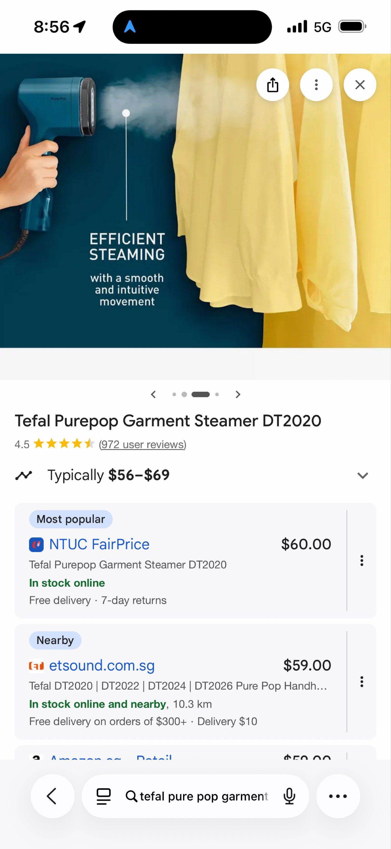 Tefal Pure Pop Garment Steamer DT2020, TV & Home Appliances, Irons ...