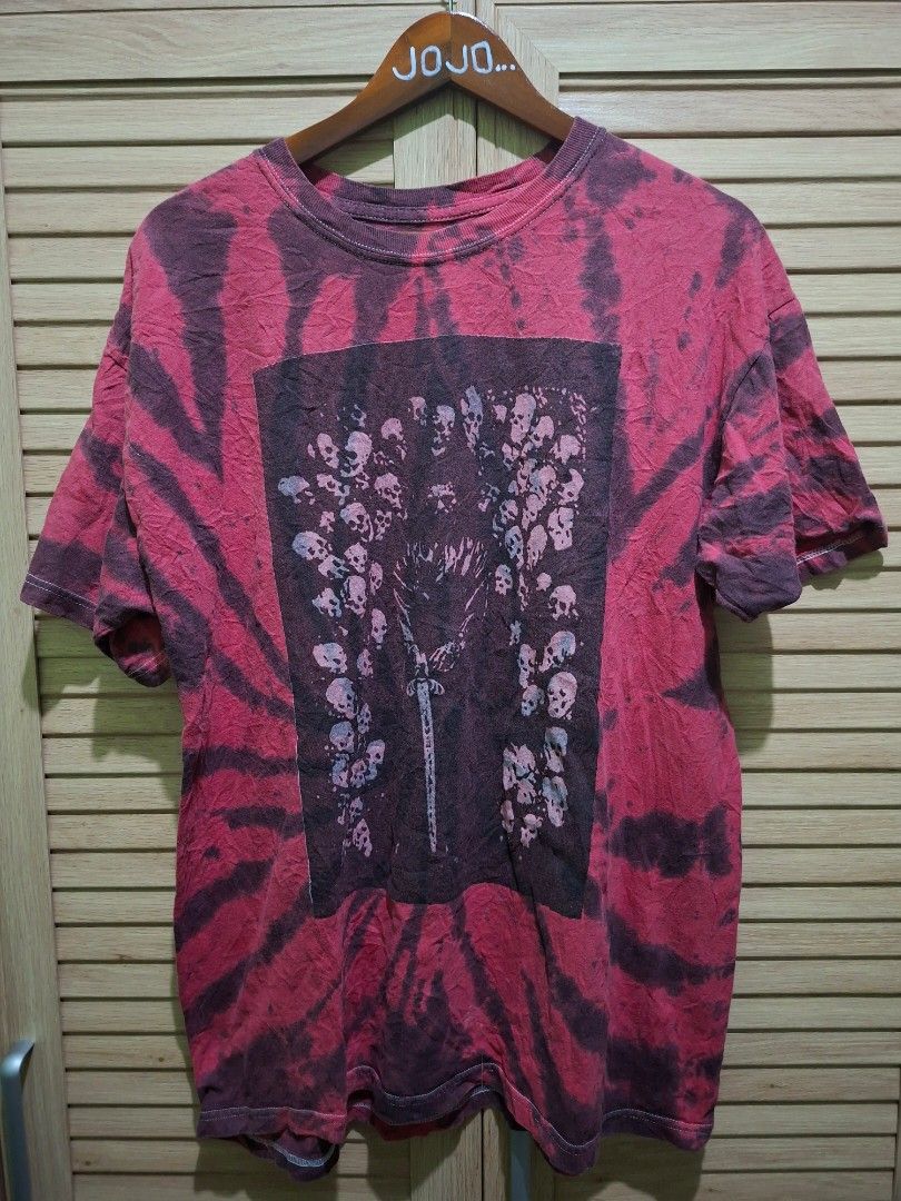 Tie-dye Graphic T-shirt (Category: Tshirts & Polo Shirts ) located in Paranaque City. Submitted by stufflykdat (Listing ID 1417405715, Image 1). Description: - Tie-dye t-shirt - Red and black color scheme - Unique graphic design on front and back - Short sleeves - Crew neck - Purple text on the back - Available now!.